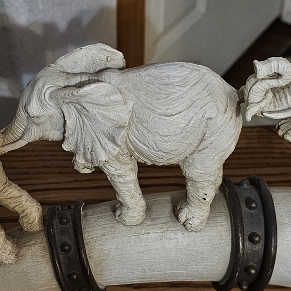 Art African Elephants On Ceramic Made Of Ivory Resin Statue Figurine